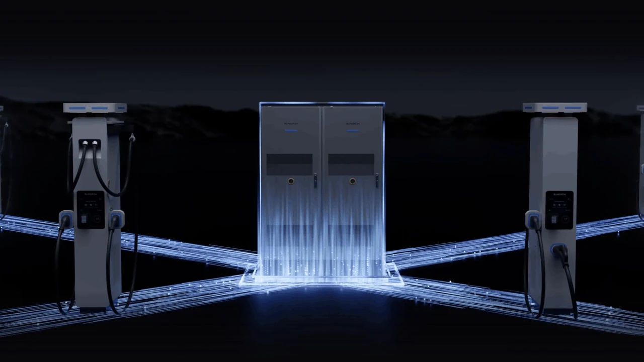 Energy storage equipment revealed through blue edge lighting