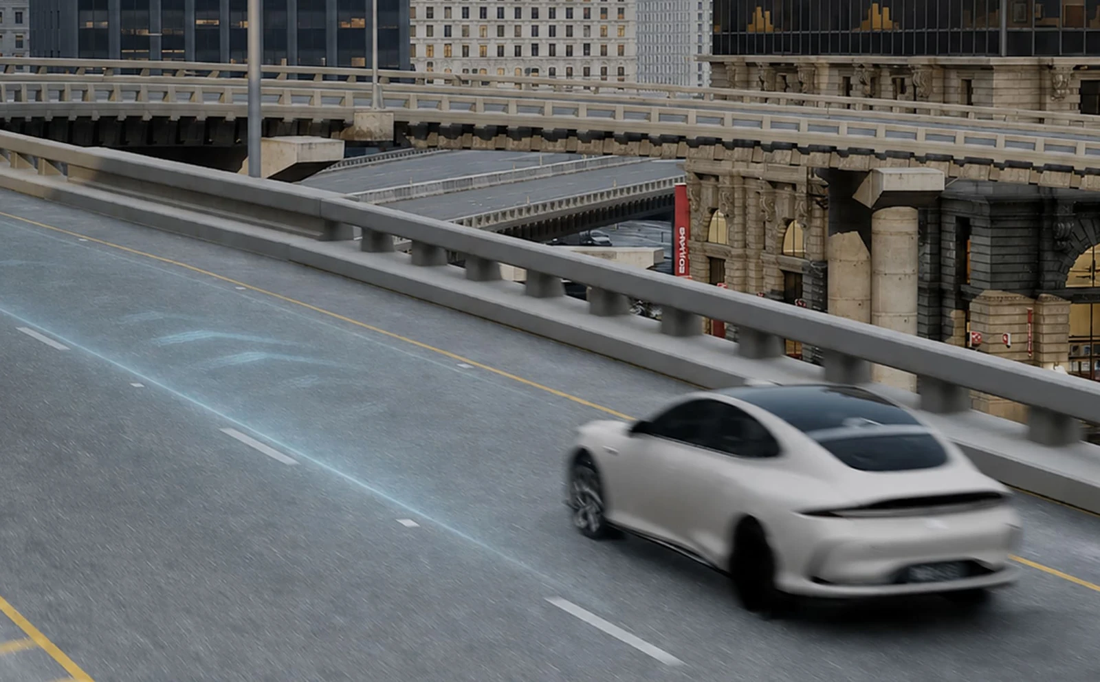 Vehicle travelling through a city, from Momenta's official product imagery